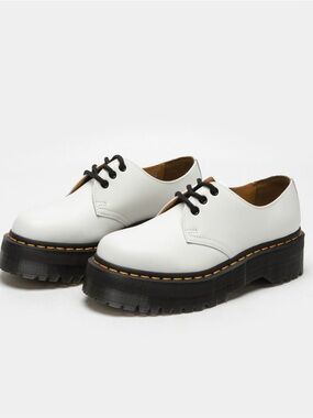 DR. MARTENS 1461 Quad Platform Shoes Oxford White Smooth Leather Womens EU38